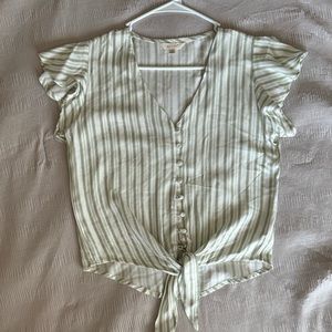 Green and White striped blouse.